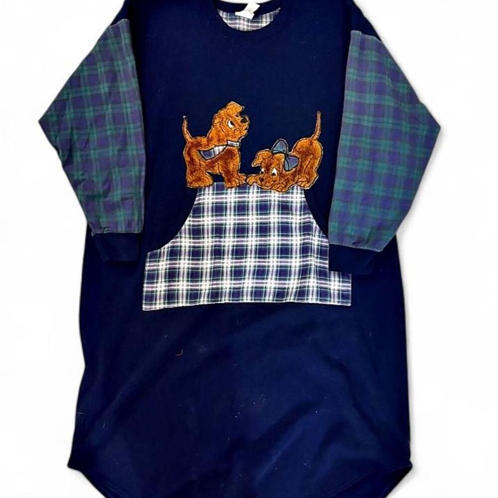 Vintage 80s/90s Puppy Plaid Sweatshirt Dress One Size